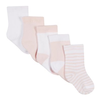 Pack of five babies light pink and white socks